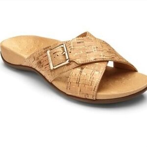 Vionic Cork-Textured Tan Slide Sandal with Buckle